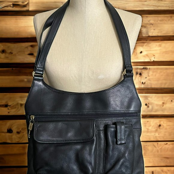 Fossil ‎ Vintage Black Pebbled Leather Hobo Shoulder Crossbody Shoulder Bag - Picture 3 of 10